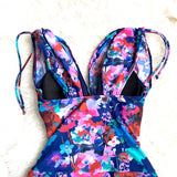 Mazu Swim Floral Print Ruched Built In Bra One Piece Swim Dress- Size 10