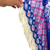 Lilly Pulitzer Blues and Pink Sheer Fringe Trim Cover Up- Size XS