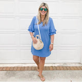 Lilly Pulitzer Blue Tiered Ruffle Sleeve Shirt Dress- Size XL (See Notes)
