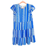Flying Tomato Blue Decorative Stripe with Flutter Sleeves Tiered Dress NWT- Size L