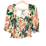 H&M Floral Print Smocked Puff Sleeve Top- Size L (We have matching skirt)