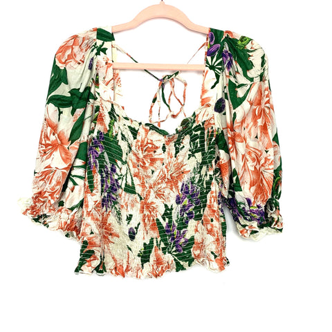 H&M Floral Print Smocked Puff Sleeve Top- Size L (We have matching skirt)
