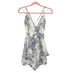 Aura White/Purple Floral Wrap Bodice Ruffle Romper NWT- Size S (sold out online)