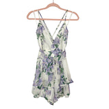 Aura White/Purple Floral Wrap Bodice Ruffle Romper NWT- Size S (sold out online)