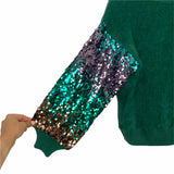 Wishlist Green Fuzzy Sequin Sleeve Sweater- Size S/M