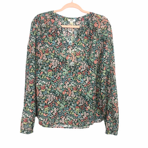 Dylan Black Floral V-Neck Long Sleeve Semi Sheer Blouse NWT- Size L