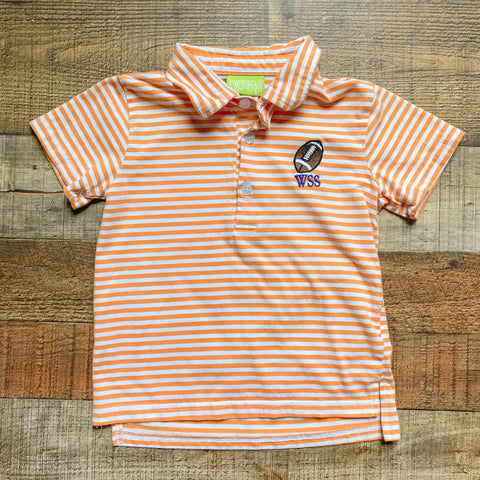 Classic Whimsy Orange/White Striped Football Monogrammed "WSS" Collared Shirt- Size 2T