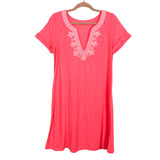 Lily Pulitzer Hot Pink with White Embroidered Neckline Cover Up Dress- Size L (see notes)