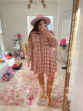 Amaryllis Blush Plaid Button Down with Raw Hemline Dress- Size 1X