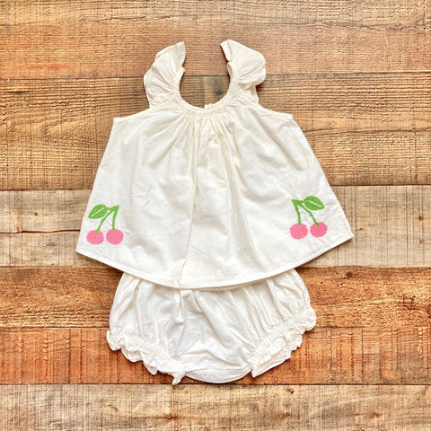 Everbloom White Cherry Embroidered Dress with Bloomers- Size 12M
