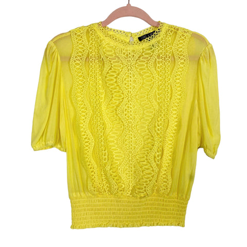 Love x Design Yellow Sheer with Crochet Lace Detail and Elastic Waist Top- Size S