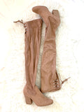 Qupid Tan Over the Knee Lace Up Back Boots- Size 8