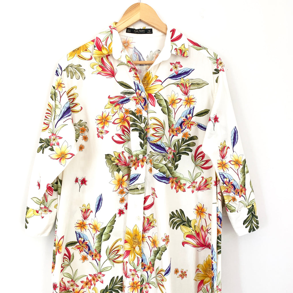 zara floral shirt dress Zara NWT SS21 WOMAN Olive Green Floral Printed Satin Midi Shirt Dress 9198/214