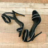 Express Black Ankle Strap Buckle With Rhinestones Heels- Size 7