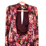 Majorelle Wine Floral Keyhole Front Slit Choker Exposed Back Dress- Size M