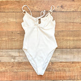 Topshop Cream Ribbed Front Keyhole One Piece- Size 6