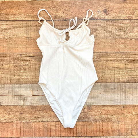 Topshop Cream Ribbed Front Keyhole One Piece- Size 6
