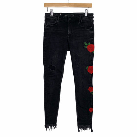 Zara Trafaluc Denimwear Black Rose Denim Jeans - Size USA 06 (Inseam 25")