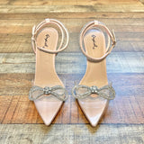 Qupid Nude Clear Rhinestone Strap/Bow Pointy Toe Heels- Size ~7 (LIKE NEW CONDITION, see notes)