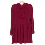 WAYF Wine Quarter Button and Ruffle Detail Dress- Size XS