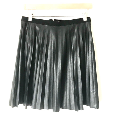 J Crew Black Faux Leather Pleated Skirt NWT- Size 2