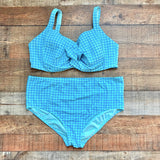 Lands End Light Blue/Aqua Checkered Bikini Bottoms- Size 18W (we have matching top, sold out online)