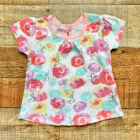 Honest Floral Pattern Shirred Raw Hem Tee- Size 3-6M