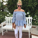 Maeve Off the Shoulder Striped Ruffle Sleeve Top- Size XS