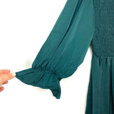 BaeVely Forest Green Smocked Bodice Ruffle Cuff Dress- Size L