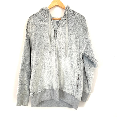 Aerie Light Grey Faux Fur Half Zip Hoodie- Size M