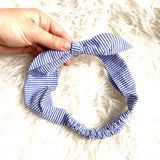 No Brand Blue & White Striped Bow Headwrap