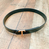 No Brand Black Belt With Gold T