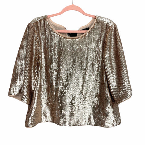 J Crew Gold Sequins Tie Back Cropped Blouse- Size 12