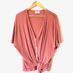 Aura Mauve V Neck Knit Tie Front Short Sleeve Top- Size S