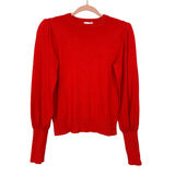 The Drop Red Padded Shoulder Balloon Sleeve Sweater- Size XS