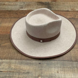 Glitzy Bella Tan Wool Hat with Ribbon Trim and Adjustable Inner Tie (LIKE NEW)