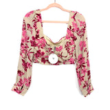 Blossom Tan/Pink Floral Side Ruched Top NWT- Size 8 (We Have Matching Bottom!)