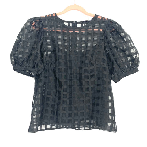 English Factory Black Sheer Puff Sleeve Top NWT- Size M