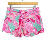 Lilly Pulitzer Mint/White/Coral/Neon Pink The Buttercup Scallop Shorts- Size 00
