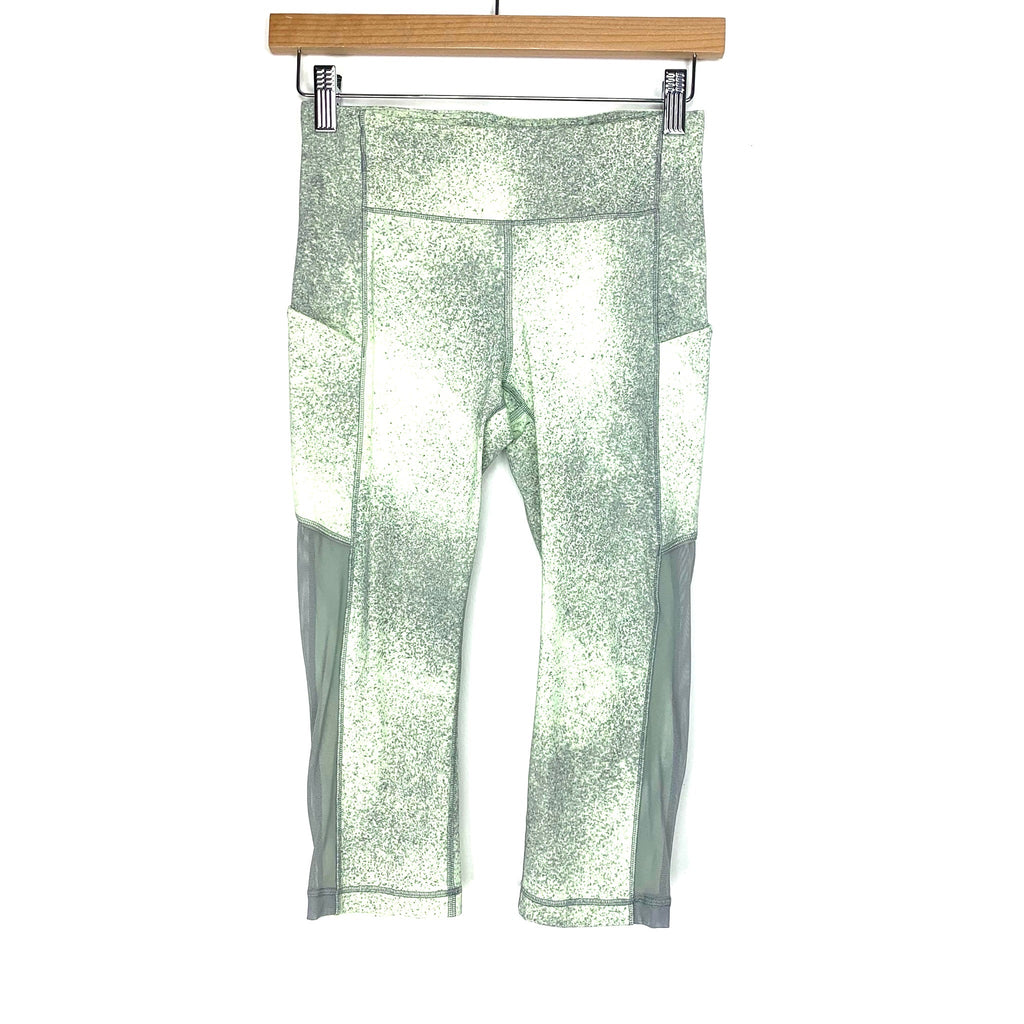 Lululemon Green/Grey Speckle Capri Leggings With Side Pockets Mesh
