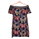 Trina Turk Navy Butterfly Print Off the Shoulder Dress NWT- Size XS