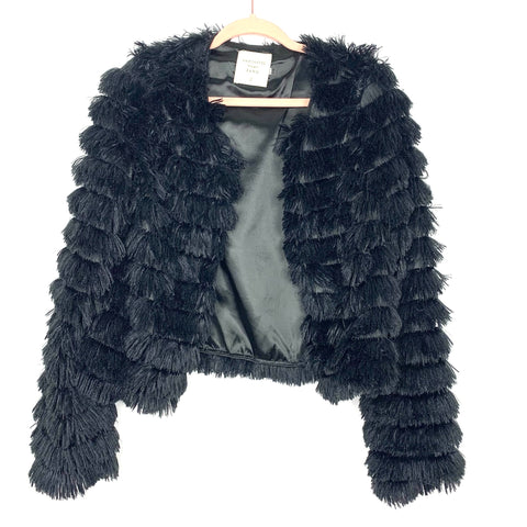 Fantastic Fawn Black Shaggy Layered Faux Fur Jacket- Size S