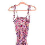 No Brand Pink Floral Print Shoulder Tie Belted Dress- Size S