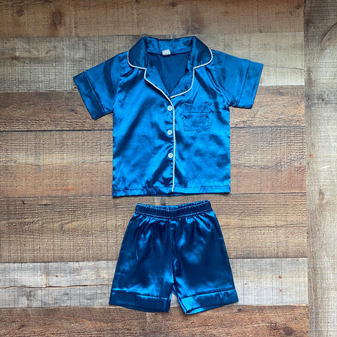 90 Blue Satin Shorts and Top Sleep Set Pajamas- Size ~4T (see notes)