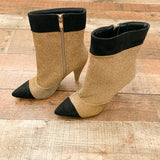 Mackin J Gold Glitter Black Toe And Ankle Side Zip Booties- Size 7 Like New
