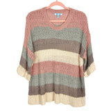 She + Sky Blush/Slate/Gray/Cream Color Block Open Knit Cuff Sleeve Sweater- Size OS (sold out online)