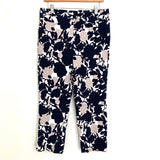 Rafaella Navy & Tan Floral Crop Stretch Pants- Size 8 (Inseam 23”)