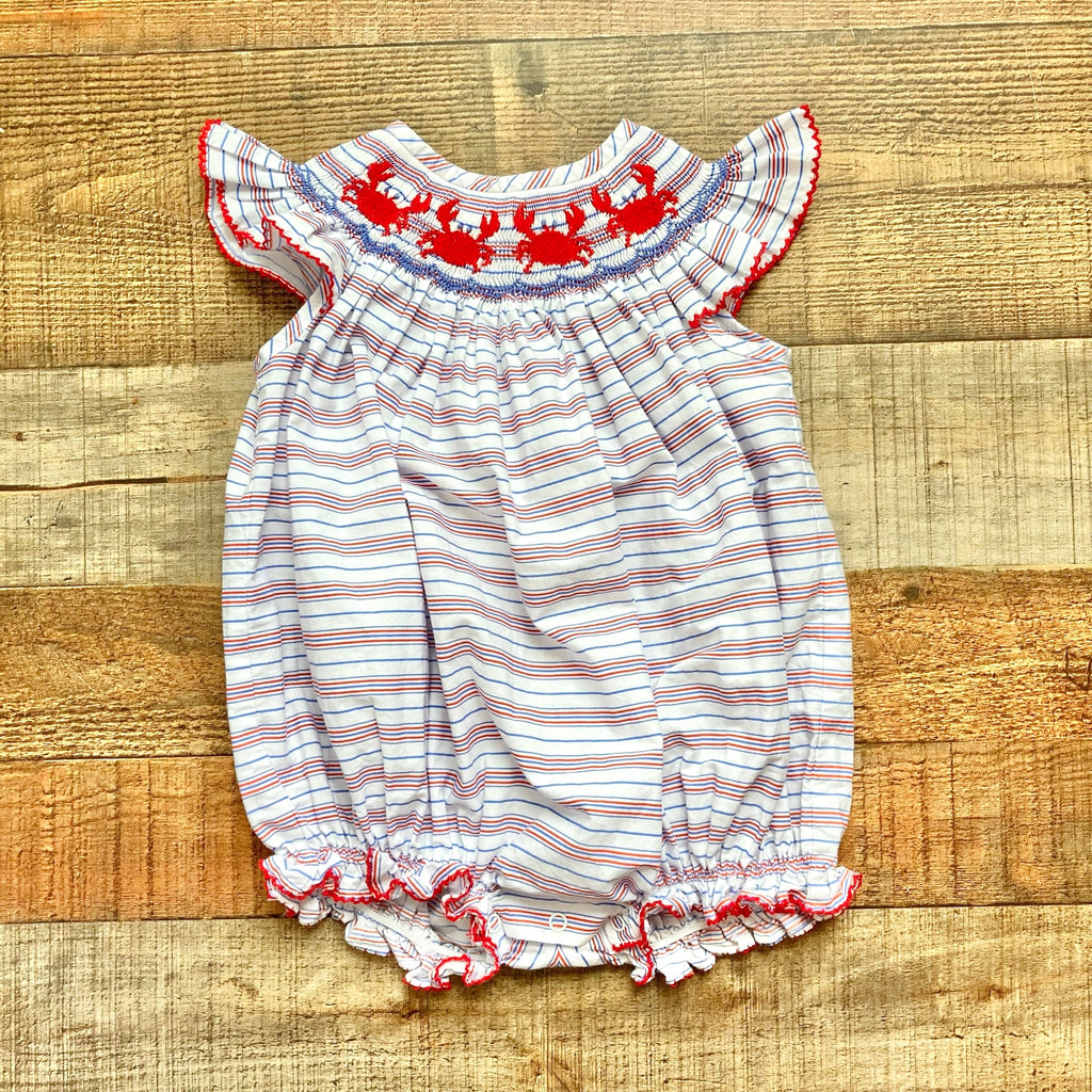Shrimp Grits Kids Red/White/Blue Crab Smocked Bubble- Size 12M