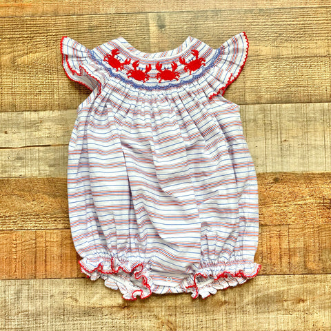 Shrimp & Grits Kids Red/White/Blue Crab Smocked Bubble- Size 12M