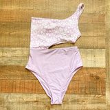 Aerie Purple and White One Shoulder Side Cutout Padded Cheeky One Piece NWT- Size S
